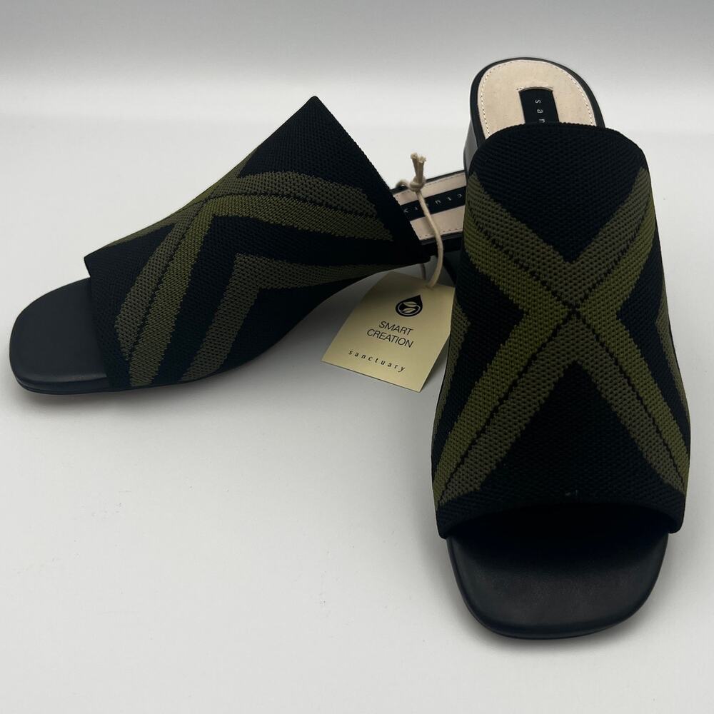 NWB Sanctuary SA Ruby Heeled Slide Sandals Black Green Women's Size 8M